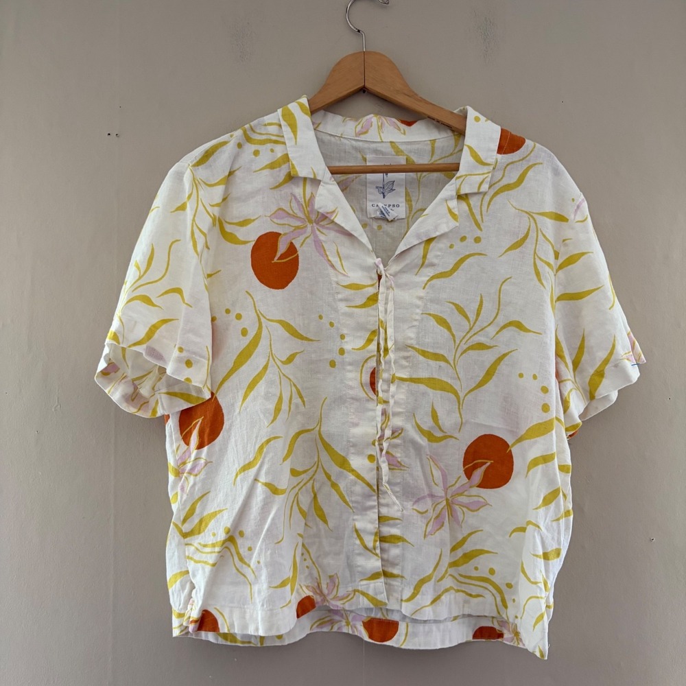 Calpyso St Barth Linen Snap Shirt Size XL Tropical White Coastal Resort Boho